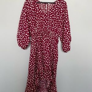 Burgundy & Cream dot dress with 3/4 Sleeve